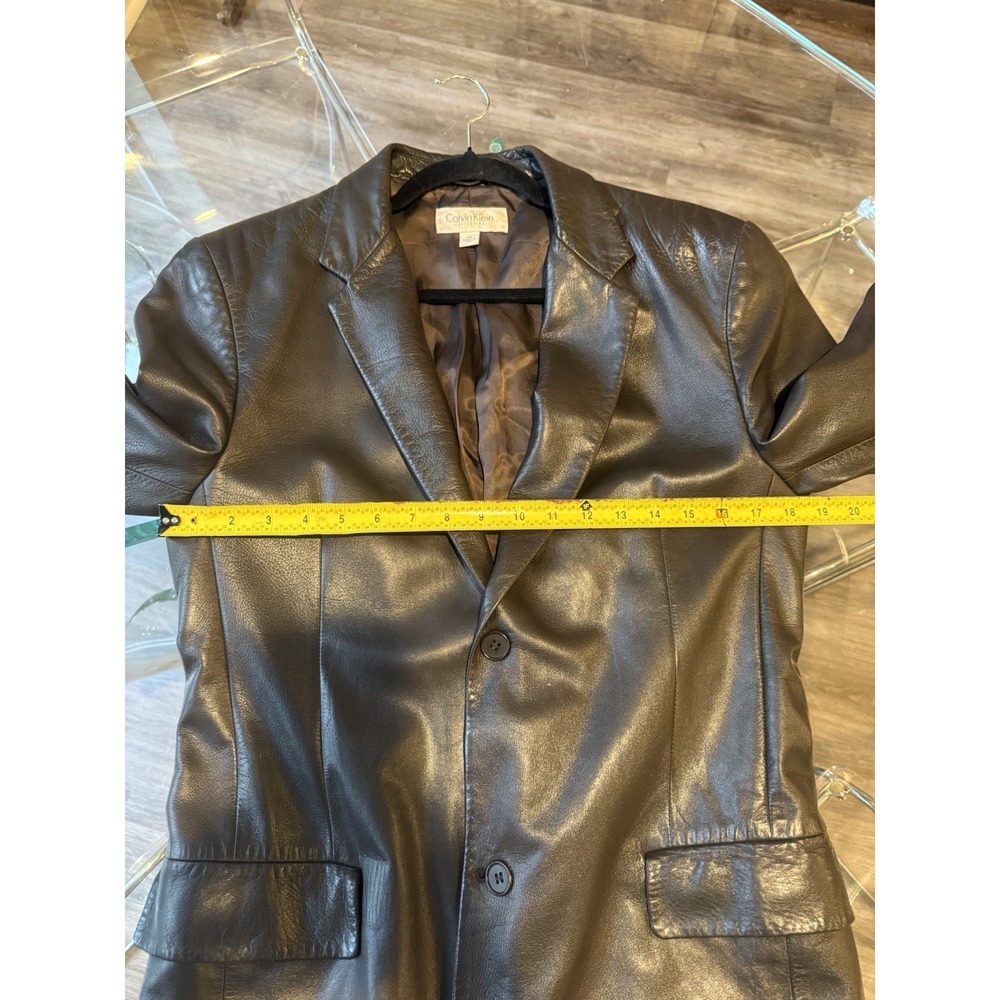 Vintage 90s Calvin Klein Collection Brown Lamb Leather Blazer Jacket Sz M - Picture 14 of 16